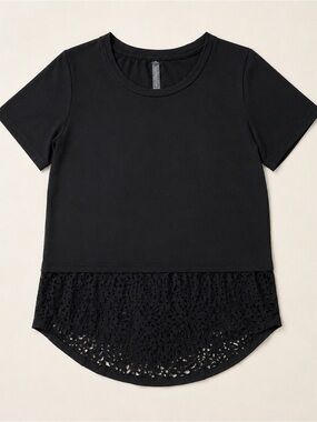 Reflex by Reebok Y2K Black Jersey Tee Large | Cutout Lace Hem T Shirt